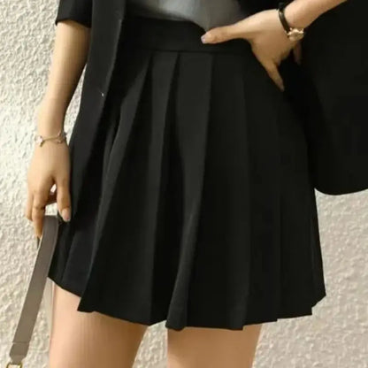 Korean Preppy Suit Women Fashion Embroidered Badge Double Breasted Jacket+High Waisted Pleated Mini Skirt Elegant Party Set 131F