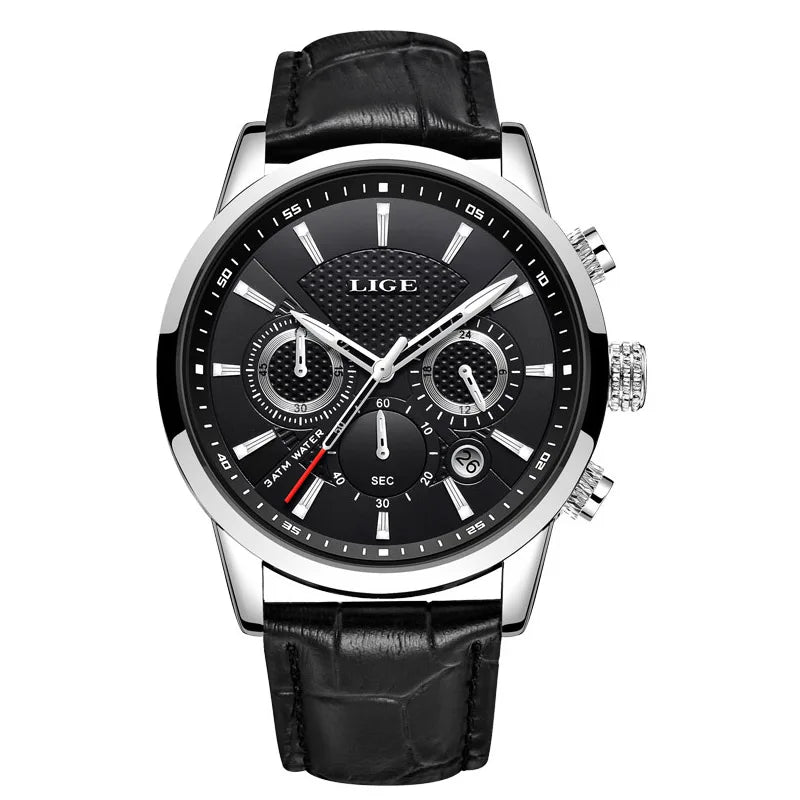 LIGE Watches Men 2025 Top Brand Luxury Casual Leather Quartz Men Watch Man Business Clock Male Sport Waterproof Date Chronograph