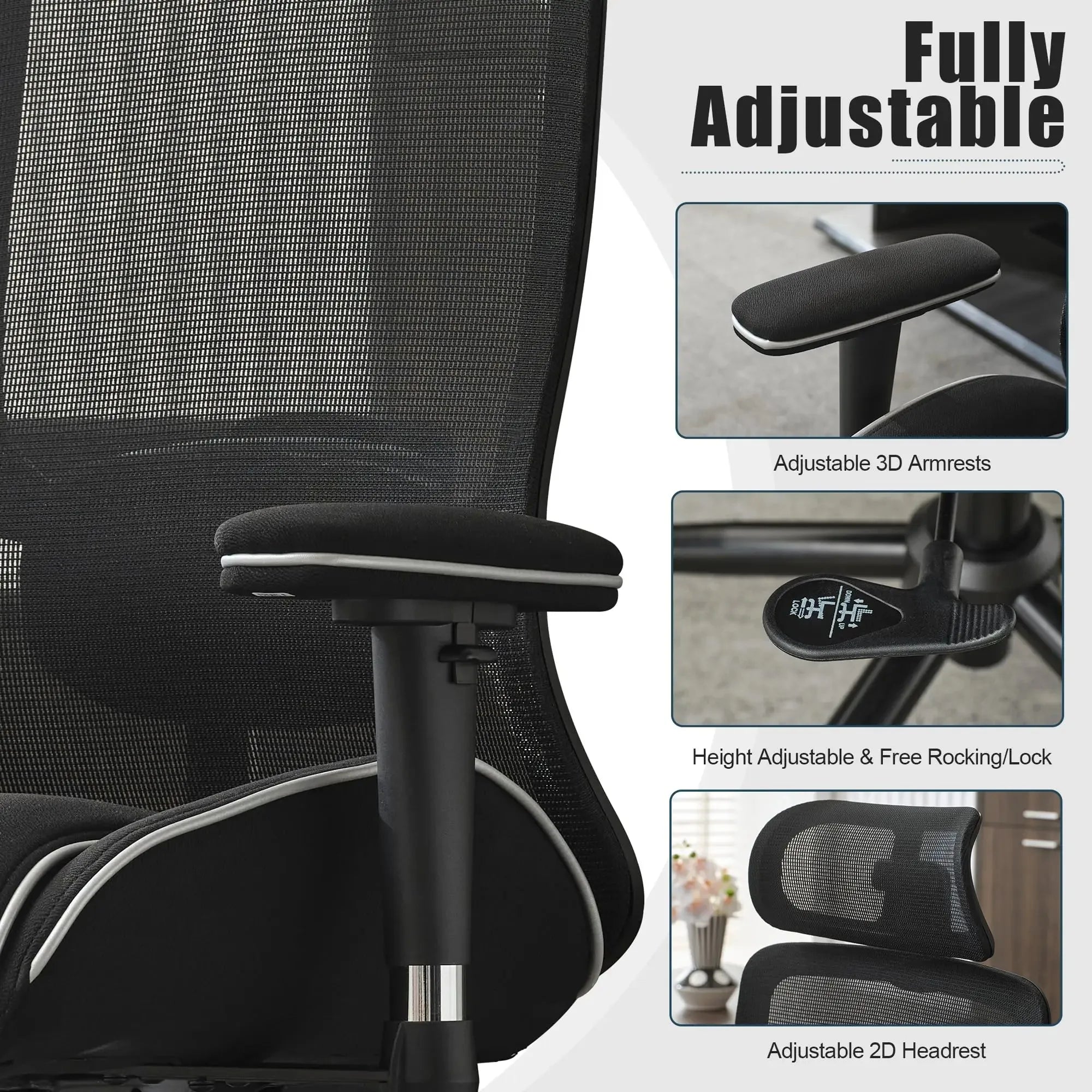 Free Shipping 400 LBS High Back Mesh Ergonomic Office Chair with 4.33inch Thicken Seat - Kimlud
