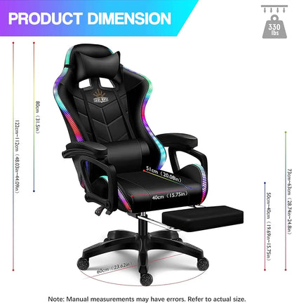 Gaming Chair with Speakers & RGB LED Lights Ergonomic Computer Gaming Chair with Footrest Music Video Game Chair