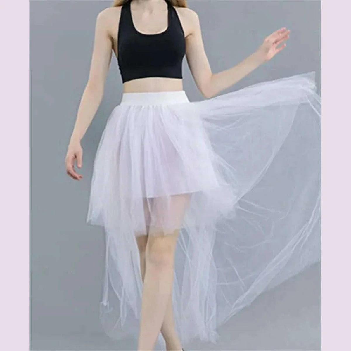 MisShow Gothic Women Hi-Lo Long Tulle Tutu Punk Skirt Elastic Waist High Low Mesh Net Halloween Cosplay Costume Maxi Skirts