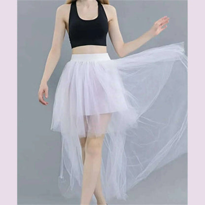 MisShow Gothic Women Hi-Lo Long Tulle Tutu Punk Skirt Elastic Waist High Low Mesh Net Halloween Cosplay Costume Maxi Skirts