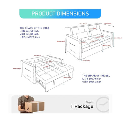 3-in-1 Convertible Sleeper Sofa Bed Adjustable Velvet Pull Out Loveseat Side Pocket Living Room Black Customized |...