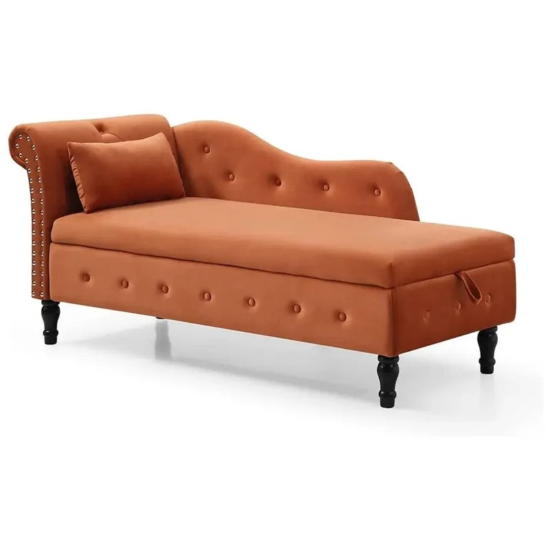 60.6" Velvet Tufted Indoor Storage Chaise Lounge Chair, Right Arm Rolled Arm Design with Hidden Storage Space