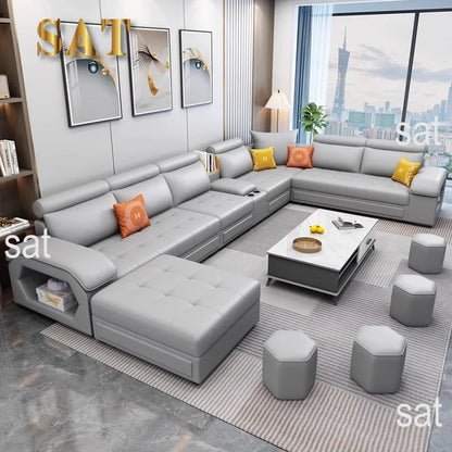 #For Modern Multifunctional U-Shaped Sofa Set Living Room Furniture Corner Sofa with Speakers 7 Seater Fabric Sofa Set*...