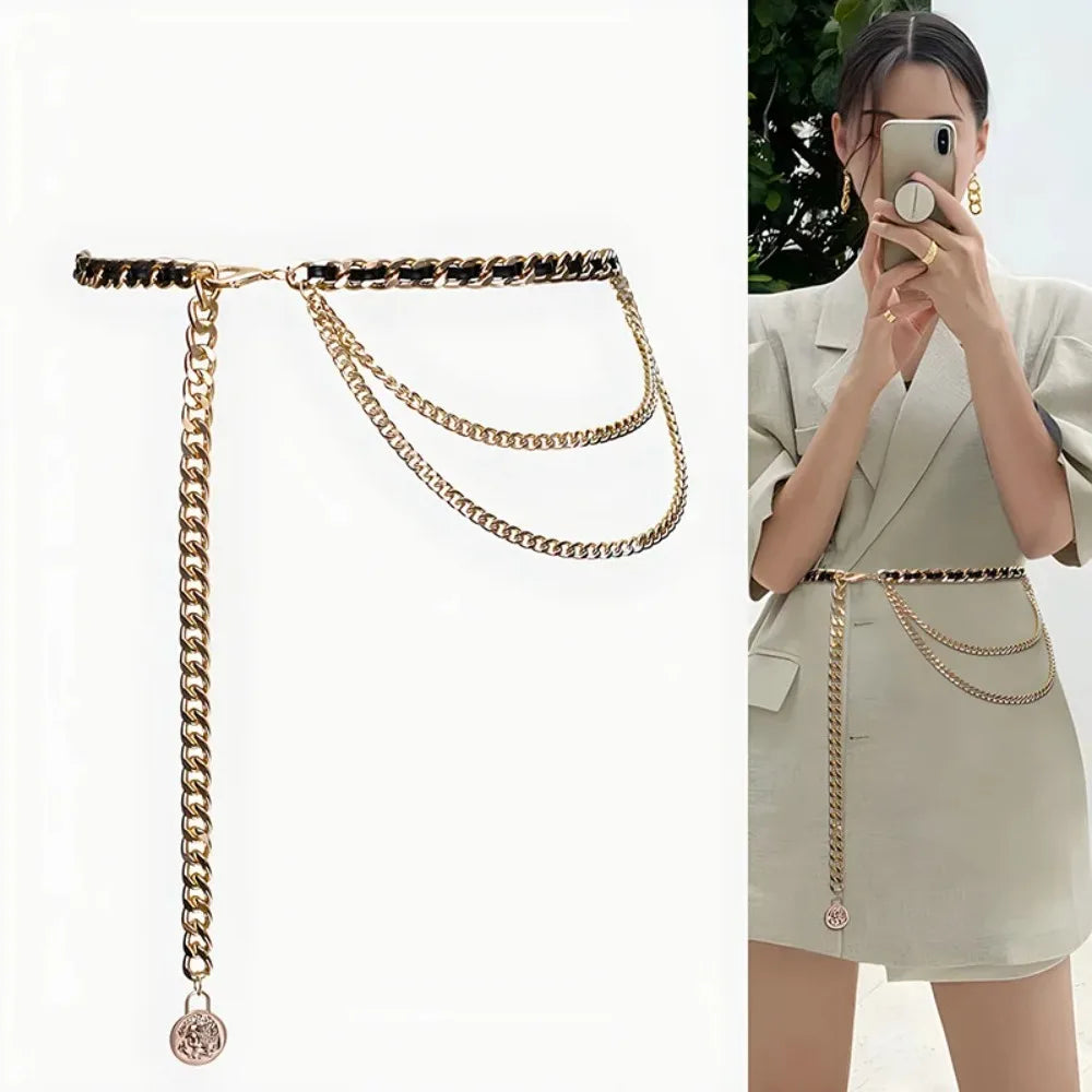 Fashion Metal Waist Chain Chain Strap Rope Adjustable Waist Belt Dress Shirt Decoration Waistband Women Waistband