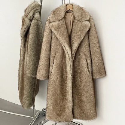 OFTBUY Long Faux Fur Jacket Fashion European Style Lapel Fur Coat Eco-friendly Covered Button Loose Casual Women Coats Winter