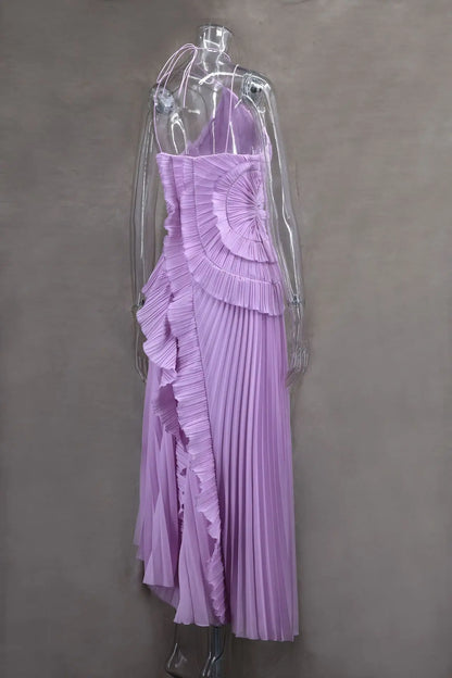 Chiffon Pleated Patchwork Sleeveless Summer Dress Women Elegant Halter Backless Split Maxi Dress Ladies Party Evening Dress 2025