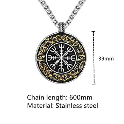 Vintage Ouroboros Vikings Rune Compass Necklace Men Norse Amulet Stainless Steel Pendant Genuine Leather Chain Icelandic Jewelry