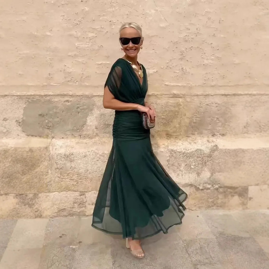 2025 New Fashion Printed Ruffle Dress Your Summer Casual Loose Bohemian Vacation V-neck Short-sleeved Long Dresses For...