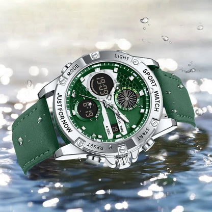 LIGE FOXBOX Fashion Electronic Watches for Men Leather Military Casual Sports Waterproof Dual Digital Display Quartz Chronograph - Kimlud