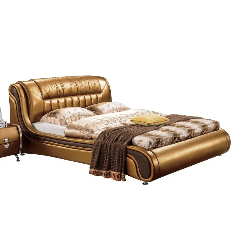 A Neueste design Schlafzimmer set möbel Gold farbe könig größe doppel bett Moderne europäische modische weiche betten Leder bett