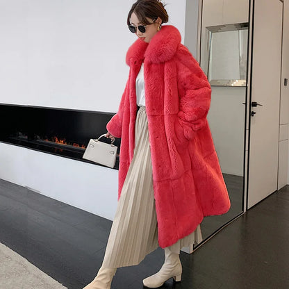5XL Oversized Autumn Winter Faux Fur Coat Women Loose Long Plush Jackets Thick Warm OverCoat Female  Large Fur Collar Parka 2023