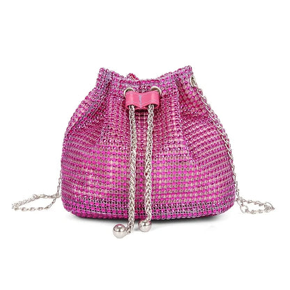 Sparkling Rhinestone Embellished Drawstring Crossbody Bag, Multi-Functional Bucket Purse, Formal Handbag for Women Daily Commute