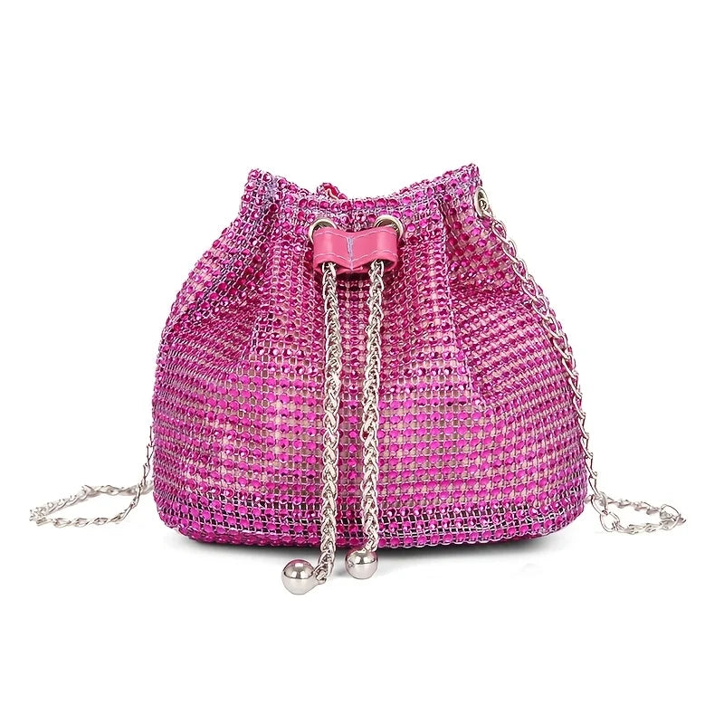 Sparkling Rhinestone Embellished Drawstring Crossbody Bag, Multi-Functional Bucket Purse, Formal Handbag for Women Daily Commute