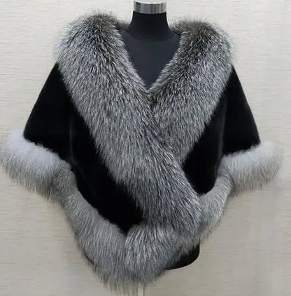 2026 imitation mink women's fox fur collar shawl scarf cloak mink fur coat Bridal dress hairy large shawl cape short coat
