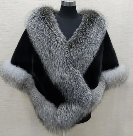 2026 imitation mink women's fox fur collar shawl scarf cloak mink fur coat Bridal dress hairy large shawl cape short coat