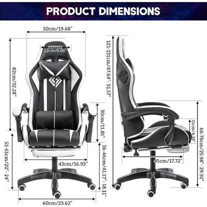 Ergonomic Gaming Chair with Built-in Speakers and RGB LED Lights Adjustable Footrest High Back Support Massage Function Lumbar