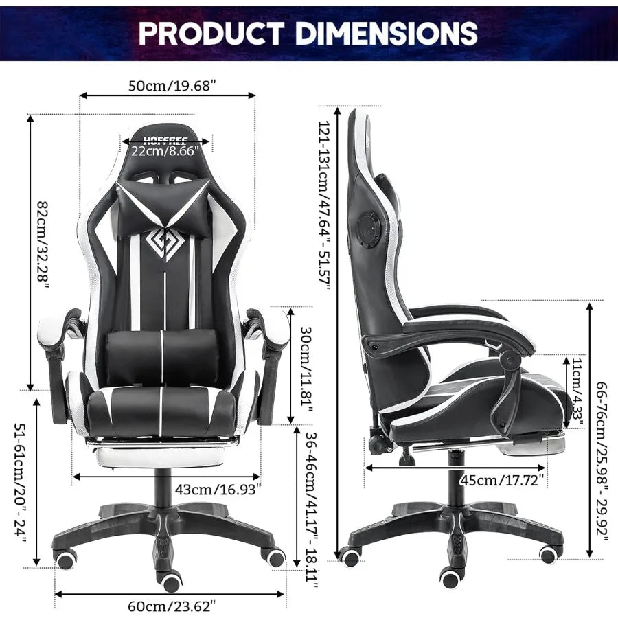Ergonomic Gaming Chair with Built-in Speakers and RGB LED Lights Adjustable Footrest High Back Support Massage Function Lumbar