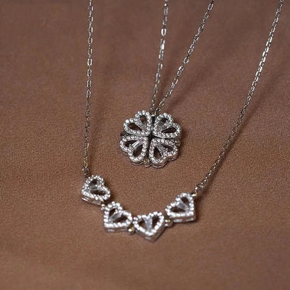 1pc Heart Shaped Four Leaf Clover Pendant Necklace Jewelry Zircon Women Love Clavicle Chain Gifts Openable ChokerJewelry