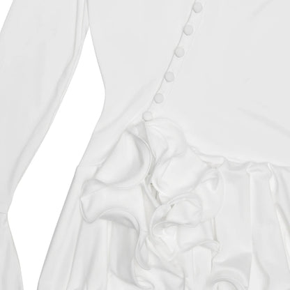 Absobe Women's A-Line Bodycon Mini Dress Ruffle Hem V-Neck Asymmetrical Buttons Long Sleeve Short Dress Party Streetwear Outfits