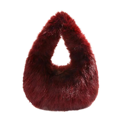 Winter Shoulder Bags Casual Furry for Women Solid Color Soft Plush Ladies Clutch Purse Handbags Lightweight Female Hobos Bag