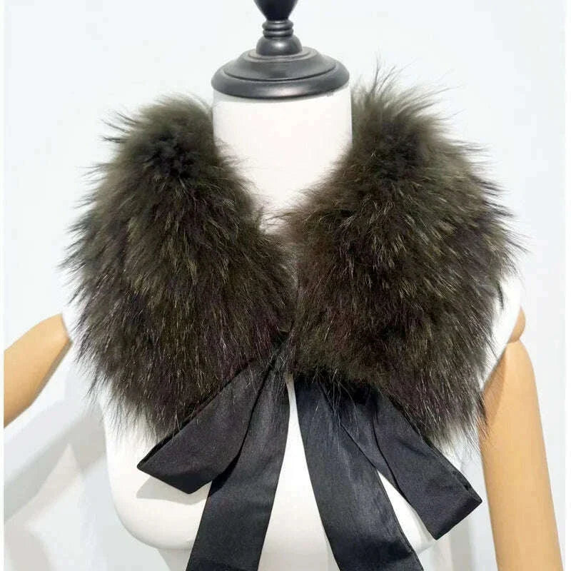 Raccoon Fur Collar Women Winter Coat Hood Decor Furry Fur Collar Fashion Warm Coat Shawl Natural Raccoon Fur Scarf Neck Warmer