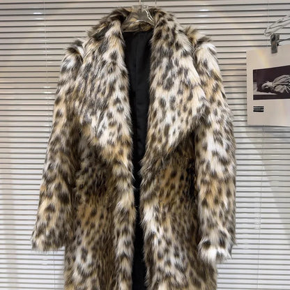 Luxury Long Faux Fur Coats Lapel Women Fur Coat Winter Warm Mink Coat New Leopard Eco-hair Hottie Long Casual Trench Coat Trend