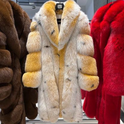 YOLOAgain Luxury Real Fox Fur Jacket Women Long Fur Coat 2025 Winter Warm