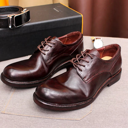 Men's Handmade Goodyear Sewn Derby Formal Shoes Soft Genuine Leather round Toe Comfortable Non-Slip Casual Shoes
