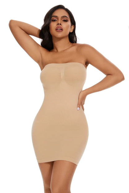 Sexy Full Slip Shapewear Women Dress Off Shoulder Bodycon Strapless Underdress Smooth Compression Body Shaper Slimming Waist