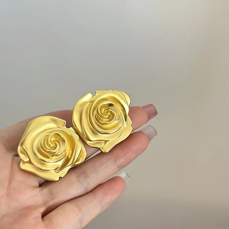 HUANZHI Enamel Pink Flower Stud Earring Irregular Petal Vintage Drip Oil Elegant Sweet Jewerly Gift for Women Girls