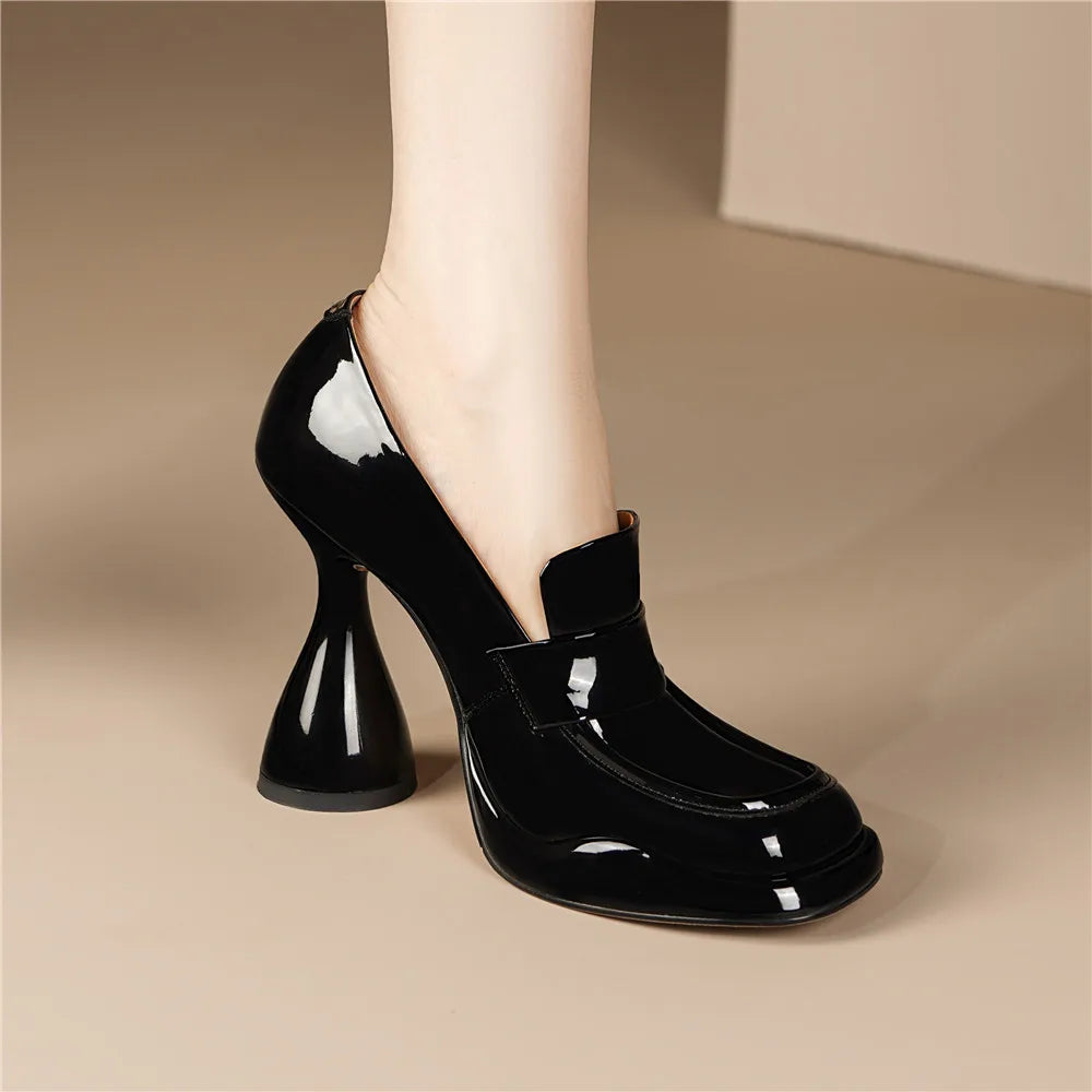 Aucegi New Concise Platform Square Toe Women's Pumps Strange Style Chunky High Heels Orange Non-slip Party Dress Wild Footwear