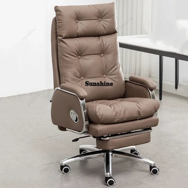 Leather Wheel Office Chair Adjustable Comfortable Modern Ergonomic Chair Mobile Computer Designer Silla Oficina Salon FurnitureY - Kimlud