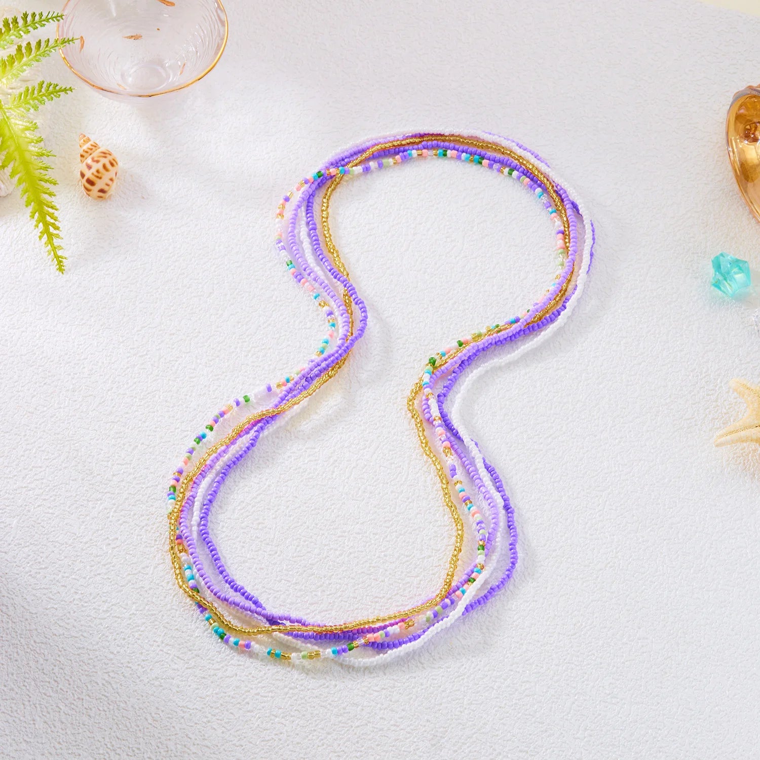 5Pcs/Set Boho Colorful Rice Beads Waist Chains For Women Girls Summer Beach Bikini Elastic Belly Belt Waistband Y2K Jewelry Gift - Kimlud