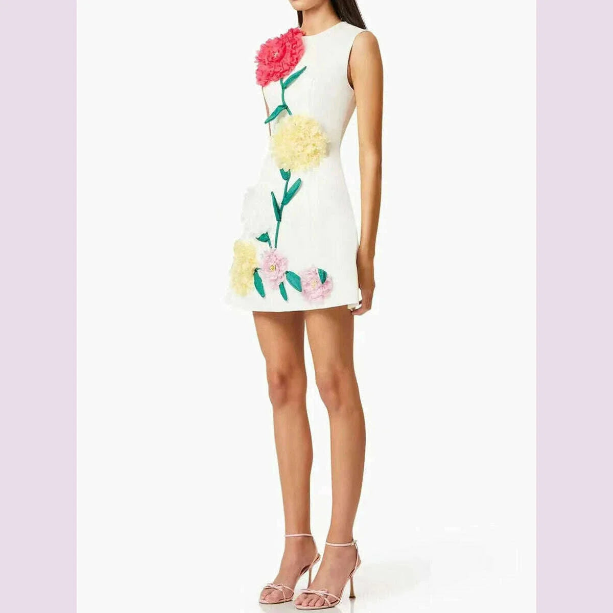 TWOTWINSTYLE hit color spliced appliques slimming dresses for women o neck sleeveless high waist temperament mini dress female