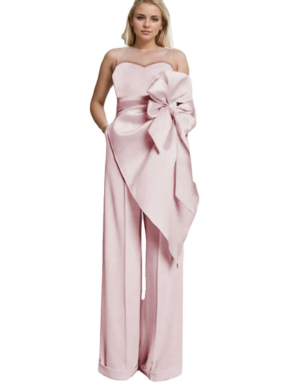 Bridal Shower Wedding Dresses Jumpsuits Sweetheart Strapless Floor Length Bridal Gown Bows Ruffles Backless 2025 Free Customized