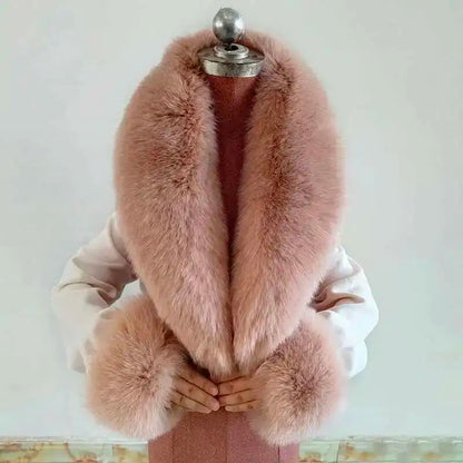 Real Fox Fur Collar Cuffs Set For Women Men Winter Neck Warmer Furry Scarf Fluffy Pelt Fur Shawl Coat Overcoat Fashion Accessory