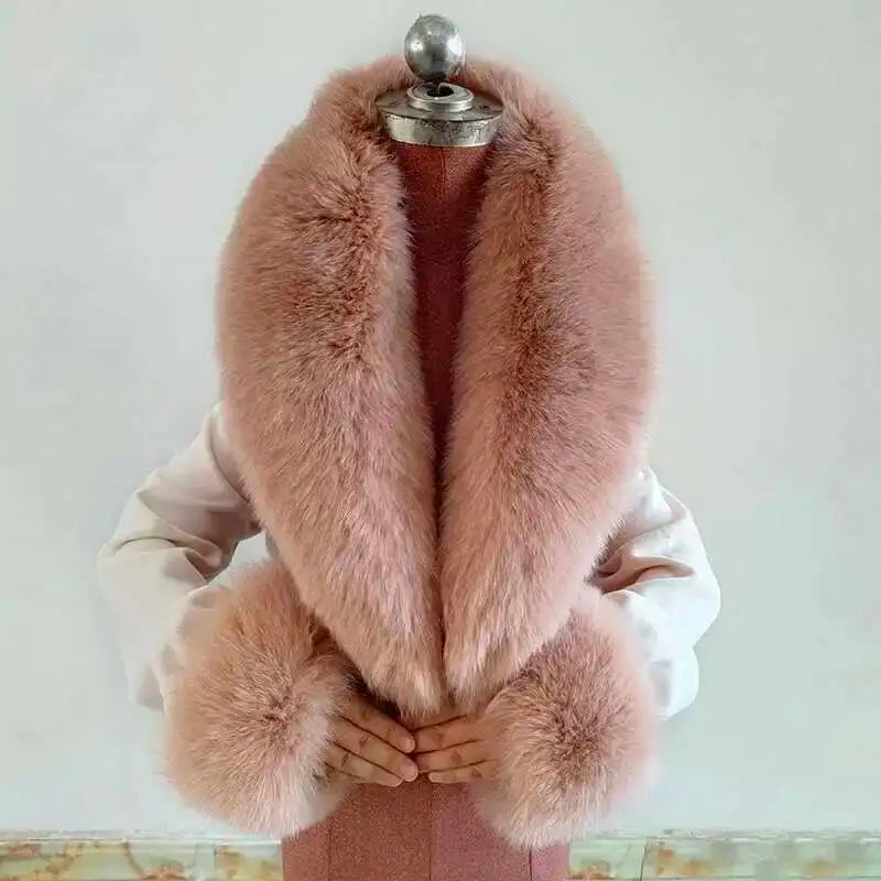 Real Fox Fur Collar Cuffs Set For Women Men Winter Neck Warmer Furry Scarf Fluffy Pelt Fur Shawl Coat Overcoat Fashion Accessory