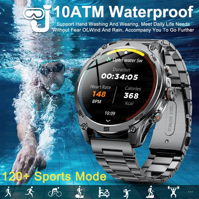 1.75''AMOLED Screen Smart Watch Men 10ATM Waterproof Compass GPS Smartwatch Bluetooth Call 1000mAh Large Battery Sports Bracelet