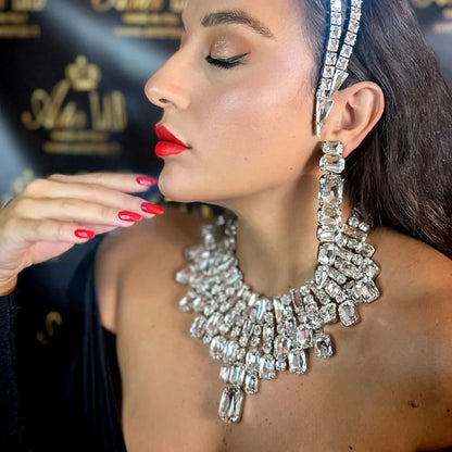 Stonefans Large Geometric Necklace Chain Adjustable Drag Queen Jewelry Bling Inlaid Statement Rhinestone Collar Choker Athestic