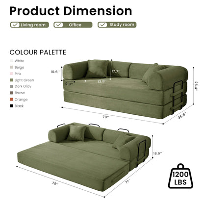 79’’ Folding Convertible Sofa Bed Corduroy Upholstered Boneless Couch, Loveseat Sleeper Floor Sofa for Living Room Bedroom - Kimlud