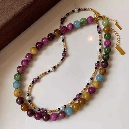 100% Natural Colorful Tourmaline Stone 14K Gold Filled Female Beads Chain Necklace Jewelry For Women Birthday Gifts Cheap