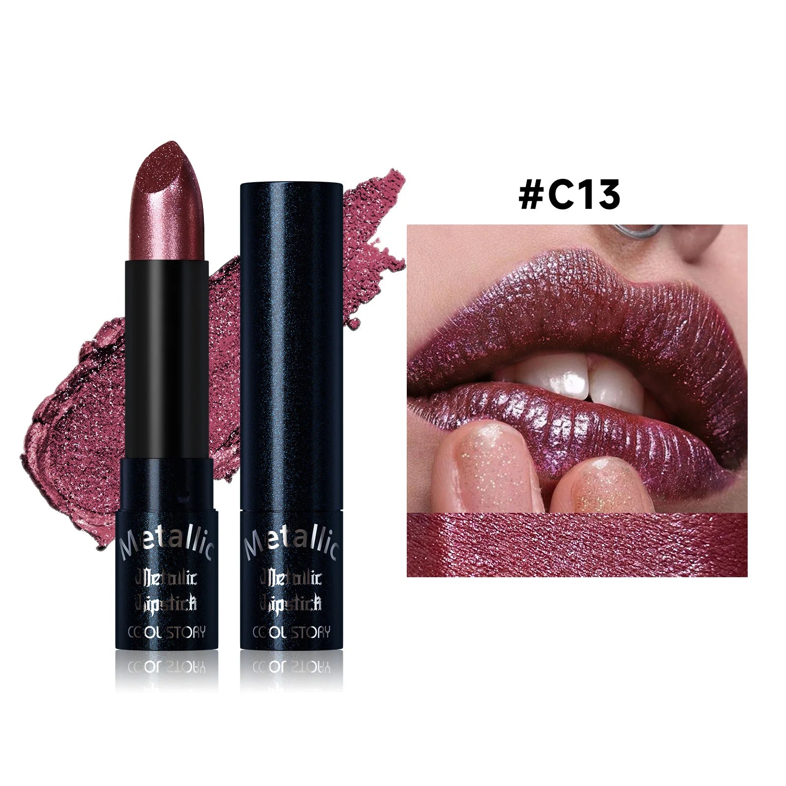 15Colors Metallic Glitter Lipstick Waterproof Lasting Diamond Pearlescent Metallic Lipstick Blue Lip Gloss Women Makeup Cosmetic