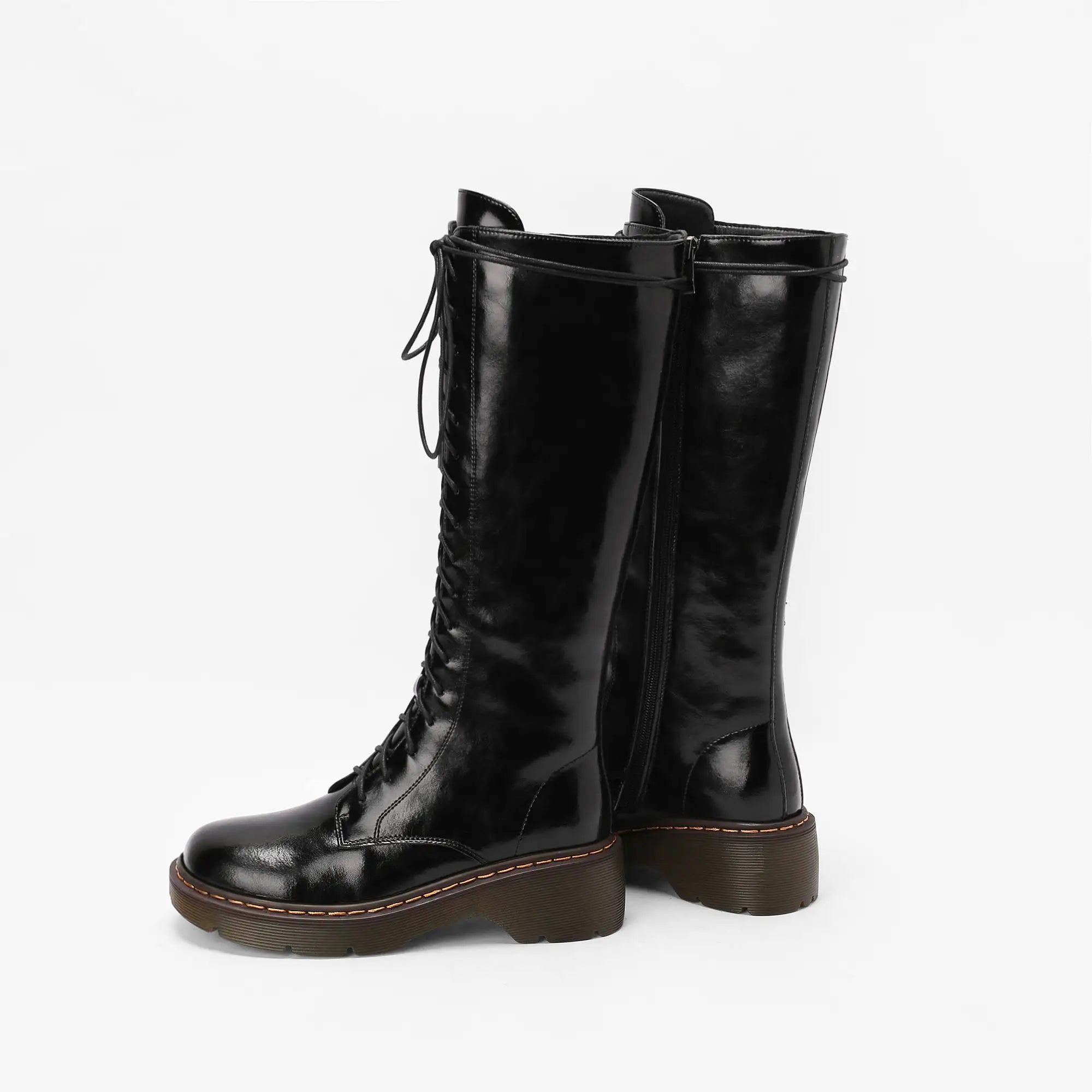 Krazing Pot Vintage Cow Split Leather Wool Snow Boots Winter Keep Warm Round Toe Cross-tied Med Heels Platform Thigh High Boots