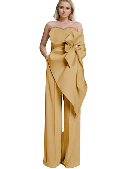 Bridal Shower Wedding Dresses Jumpsuits Sweetheart Strapless Floor Length Bridal Gown Bows Ruffles Backless 2025 Free Customized