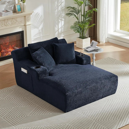 67" Oversize Chaise Lounge Deep Seat 2 Cup Holders Storage Pockets Living Room Bedroom Office Brown Customized - Kimlud