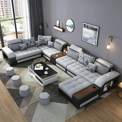 -Modern Living Room Sofa Couch Set U Shaped Couches Luxury Microfiber Leather Fabric Sectional Sofas For Home Furniture Indoor - Kimlud
