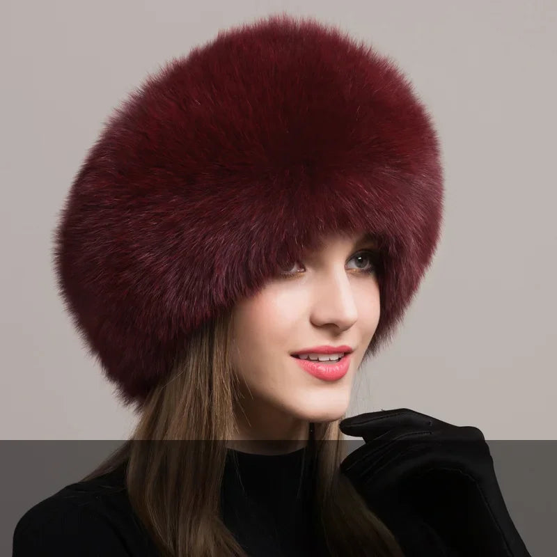 Hot Sale 100% natural Fox Fur Hat Women Cap Thick Fur Cap Winter Warm Hat Female Fashion For Women Hat With Earmuffs Hat