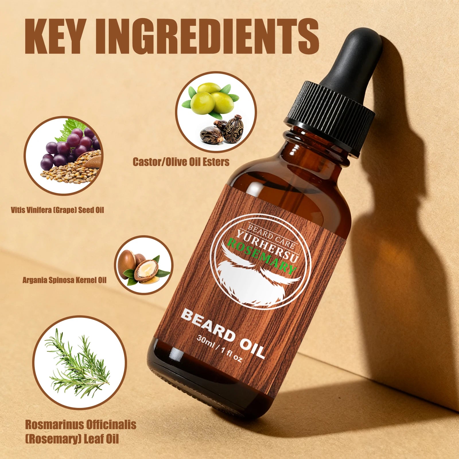 Organic Rosemary Jojoba Beard Oil - Lightweight, Non-Greasy, Woodsy Scent - For Dry, Coarse Beard Care 30ml